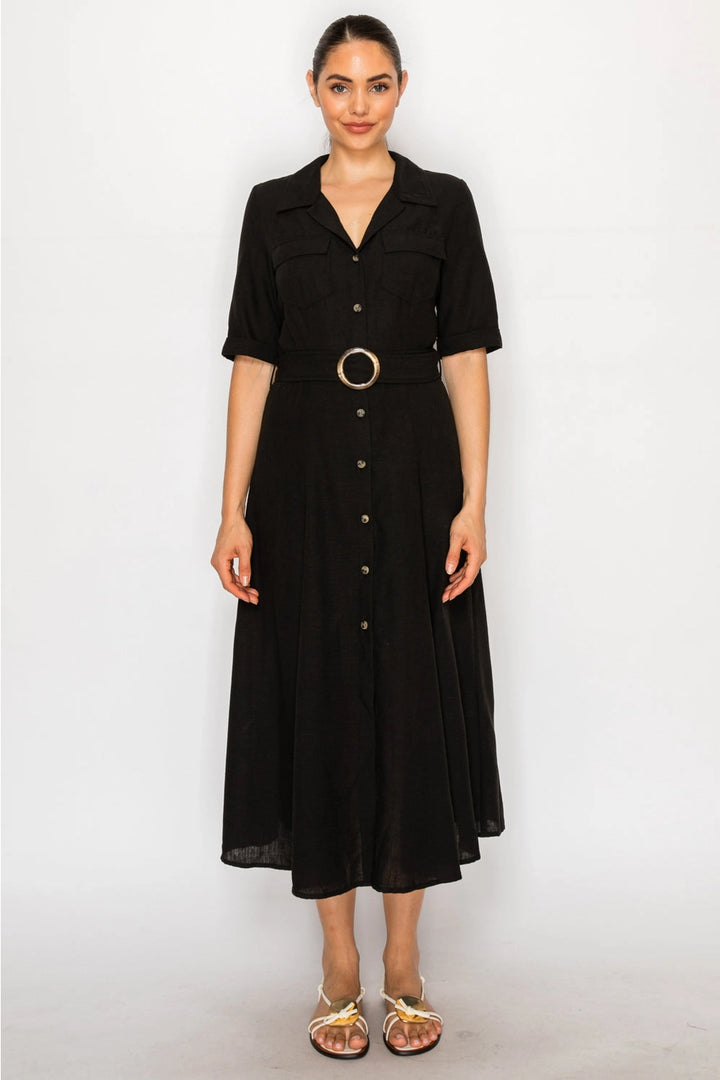 BLACK LINEN SHIRT DRESS