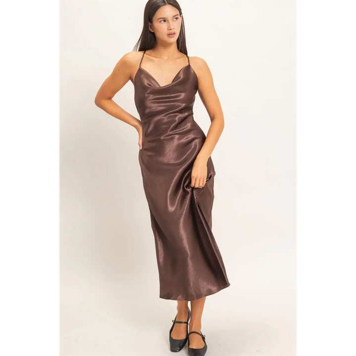 COWL NECK SATIN SLIP DRESS