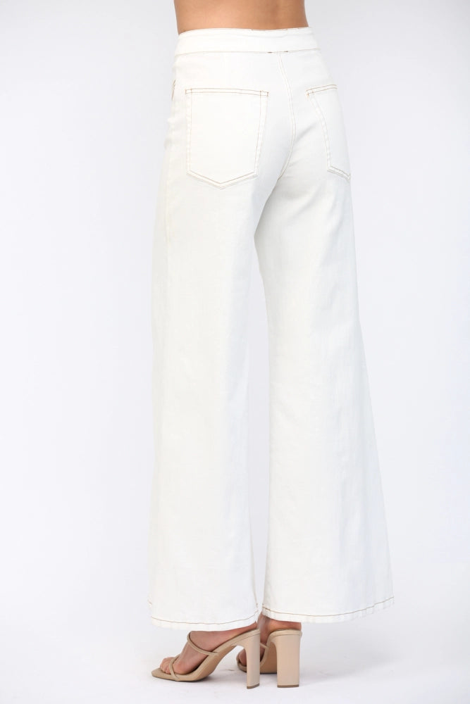 CONTRAST HIGH-WAISTED FLARE PANTS