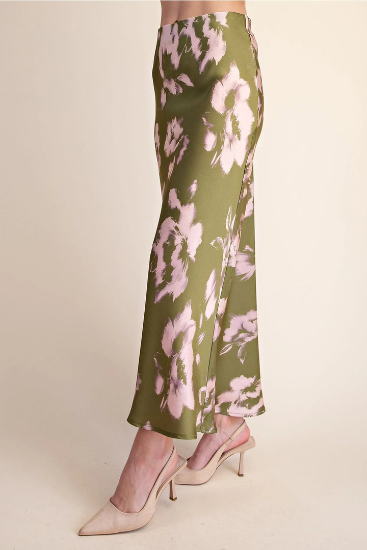 SATIN MIDI SKIRT WITH WAIST ELASTIC BAND