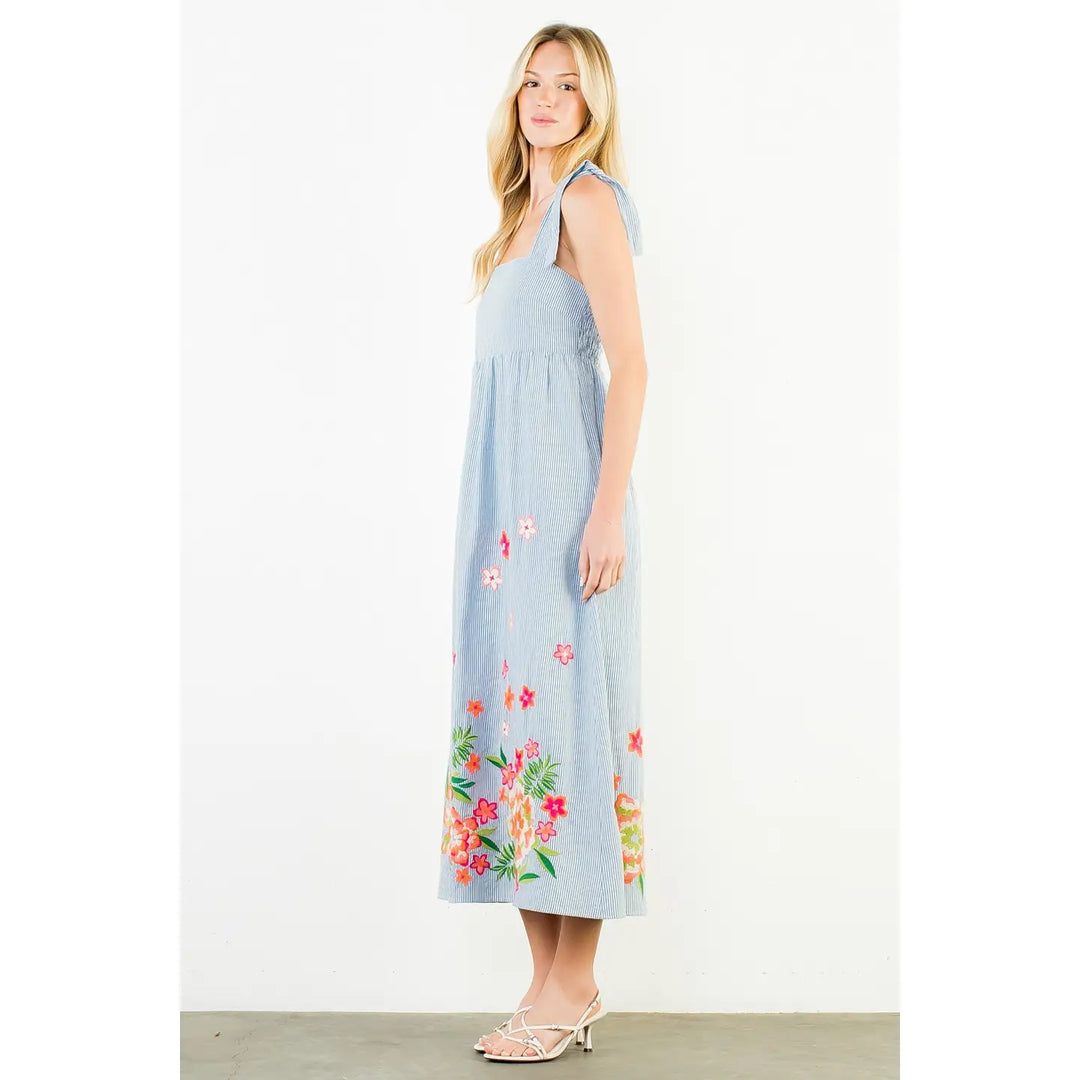 EMBROIDERED SELF TIE DRESS