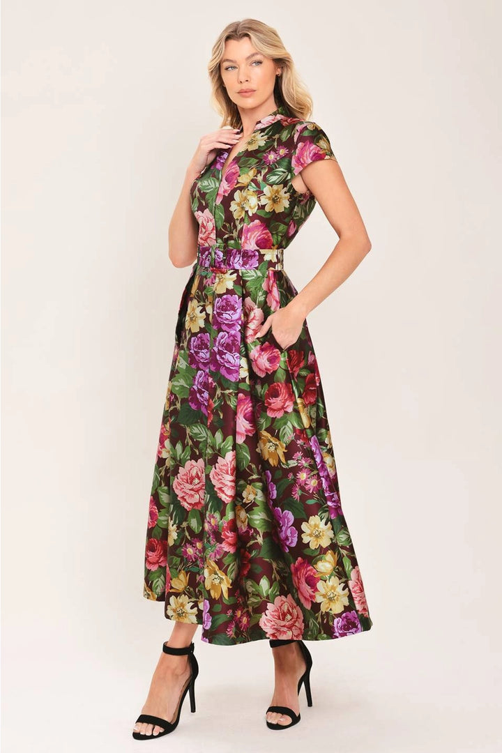 PRINTED WOVEN MIDI DRESS