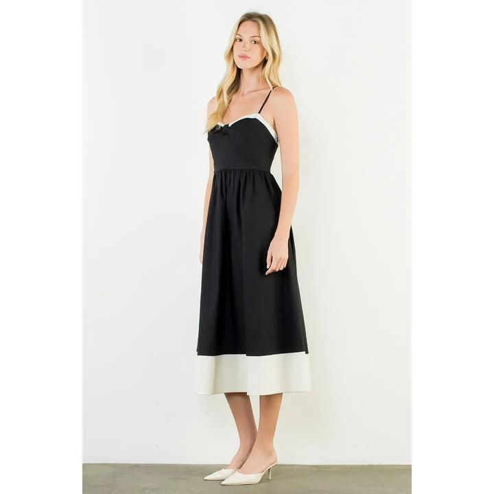 THIN STRAP BOW DETAIL MIDI DRESS