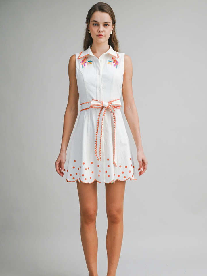 EMBROIDERED COLLARED MINI DRESS