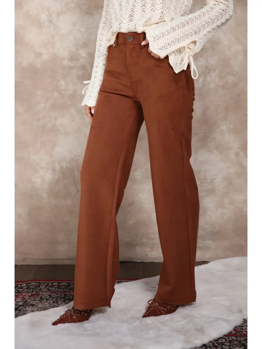 FAUX SUEDE STRAIGHT LEG 5 POCKETS PANTS