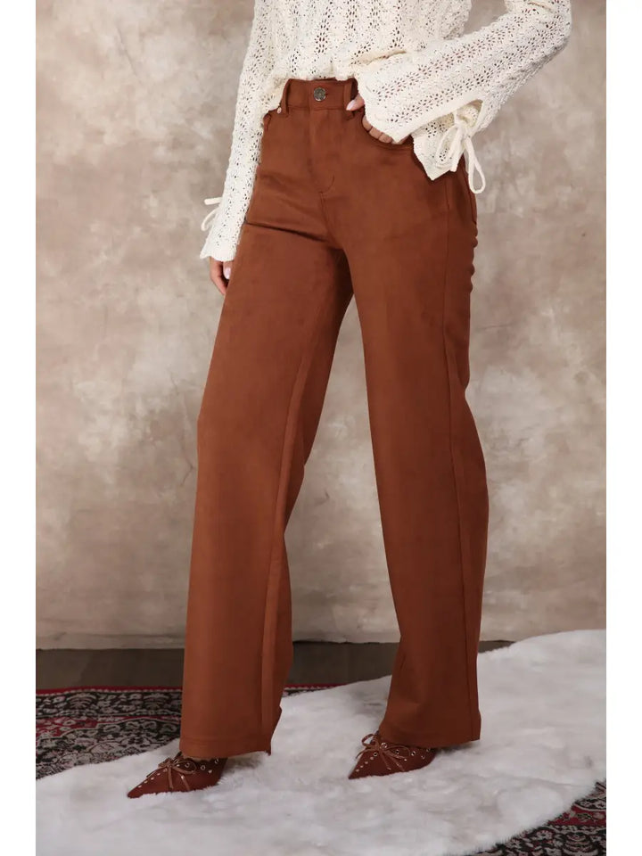 FAUX SUEDE STRAIGHT LEG 5 POCKETS PANTS