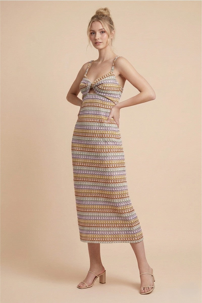 FRONT TWIST MULTI COLOR CROCHET MIDI DRESS