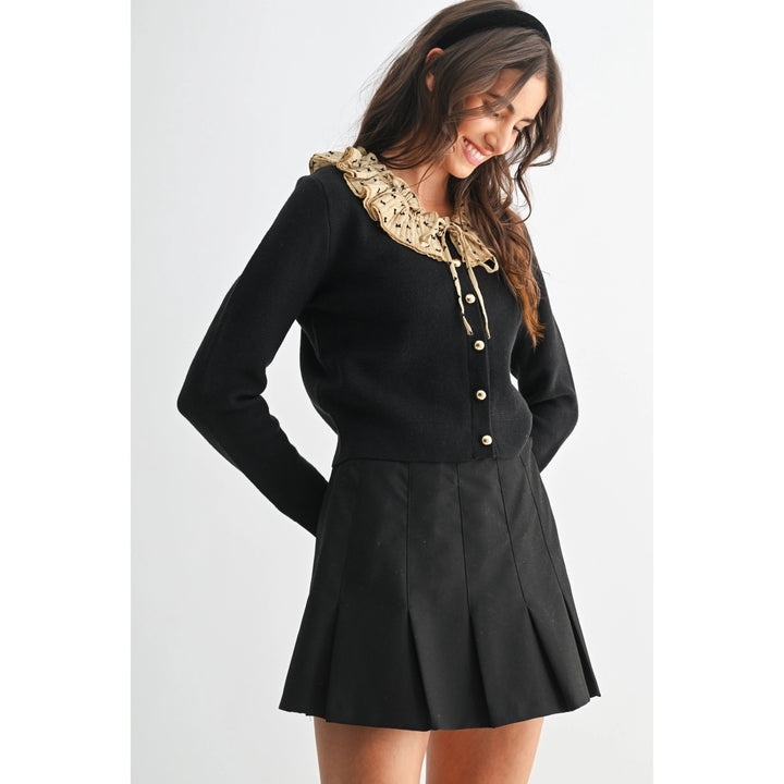 BUTTON-DOWN CARDIGAN WITH RUFFLED COLLAR