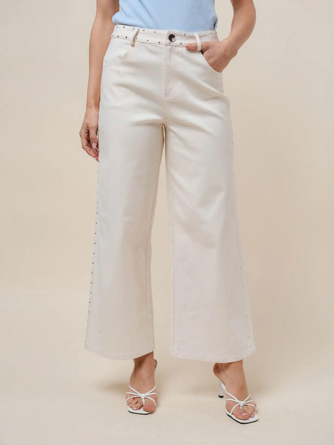 SIDE RHINESTONE DETAILED STRETCH PANTS