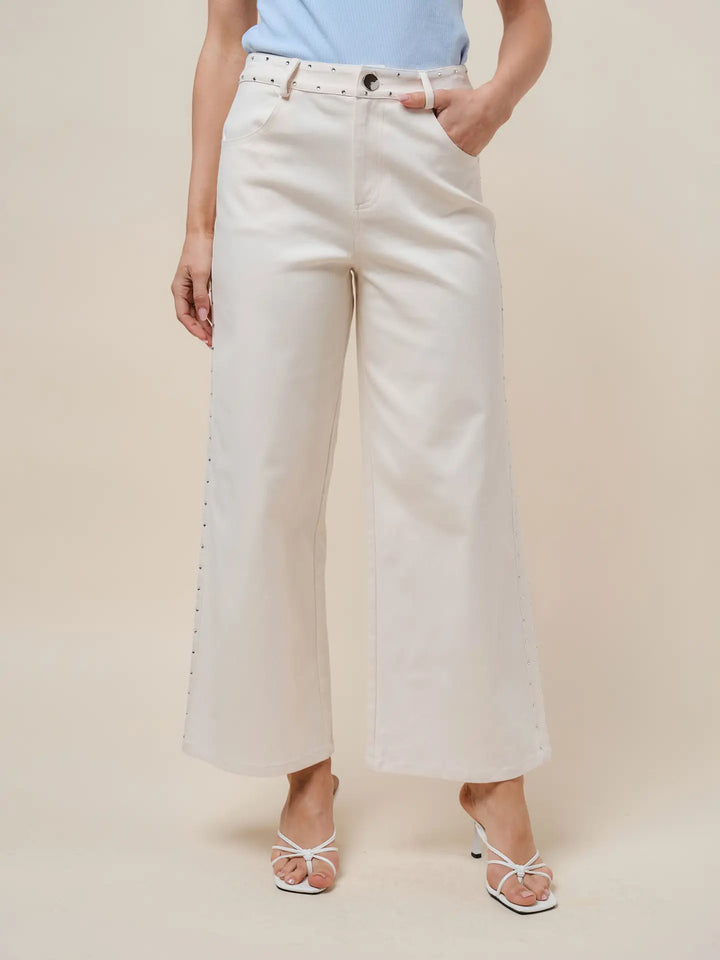 SIDE RHINESTONE DETAILED STRETCH PANTS