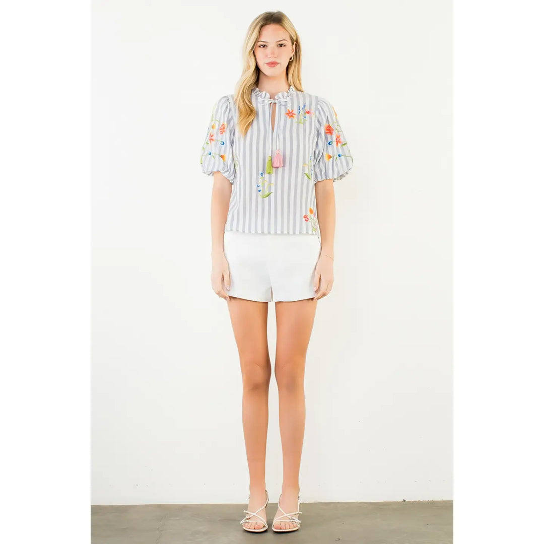 PUFF SLEEVE STRIPED TOP