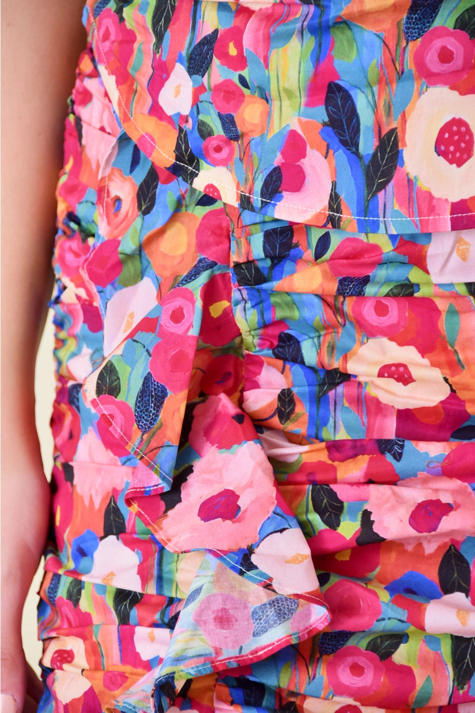 FLORAL PRINT RUFFLED RUCHED MINI SKIRT