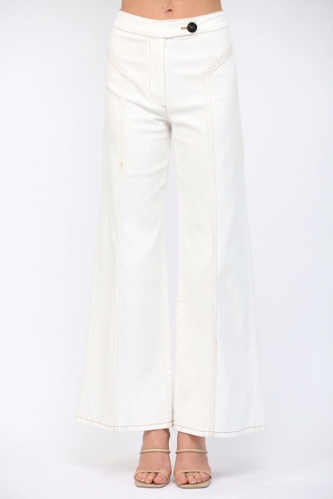 CONTRAST HIGH-WAISTED FLARE PANTS