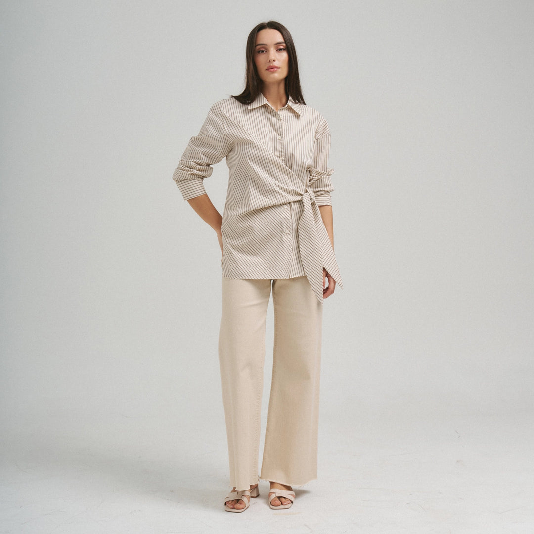 SIDE TIE DETAILED STRIPE SHIRT TOP
