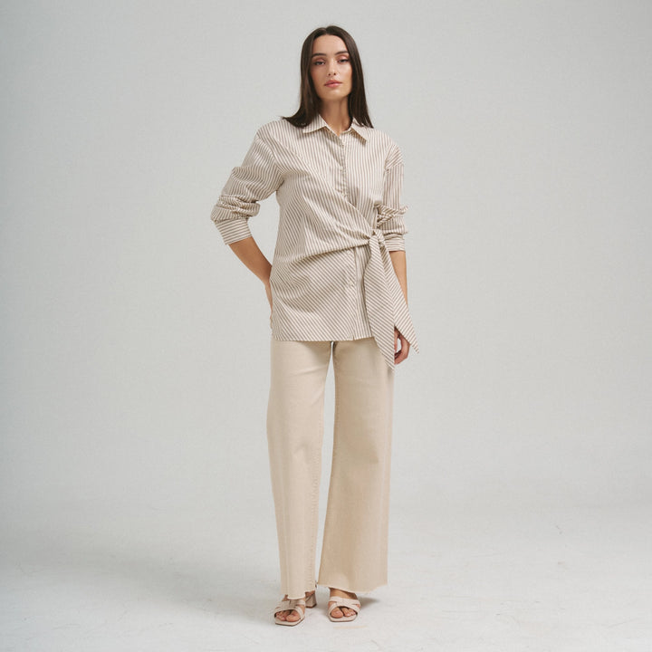 SIDE TIE DETAILED STRIPE SHIRT TOP