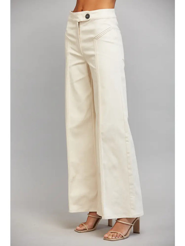 VERTICAL SEAM DETAIL HIGH WAISTED FLARE PANTS