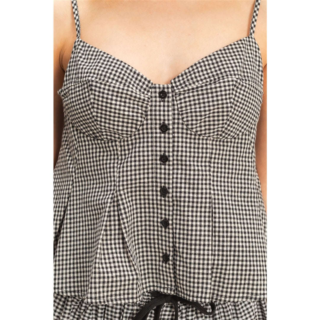 GINGHAM BUTTON FRONT CAMISOLE