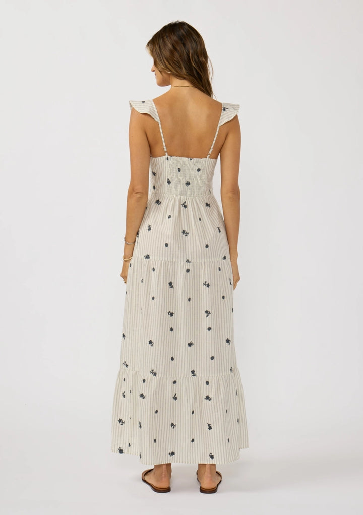 STRIPE BUTTON DOWN MAXI DRESS WITH POCKETS