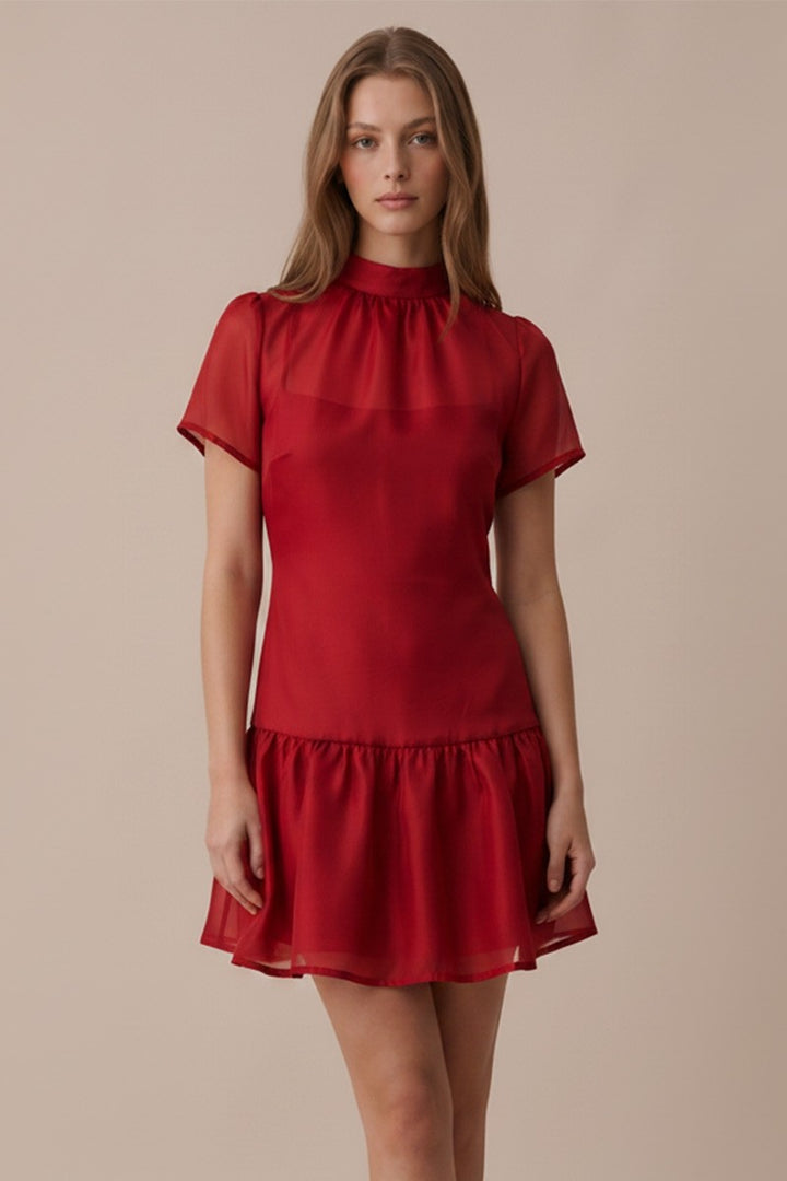 SOFT ORGANZA MOCK NECK MINI DRESS