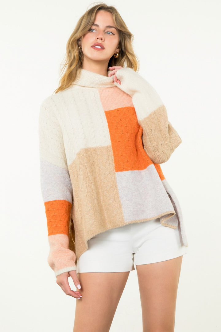 TURTLENECK COLORBLOCK KNIT SWEATER
