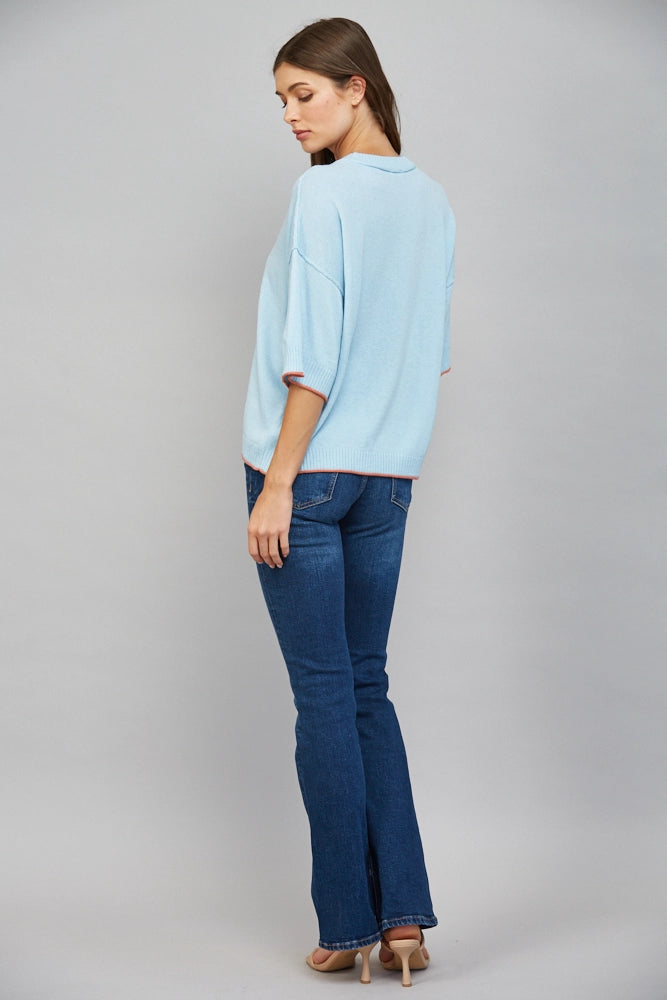 SHORT SLEEVE CASHMERE BLEND SWEATER