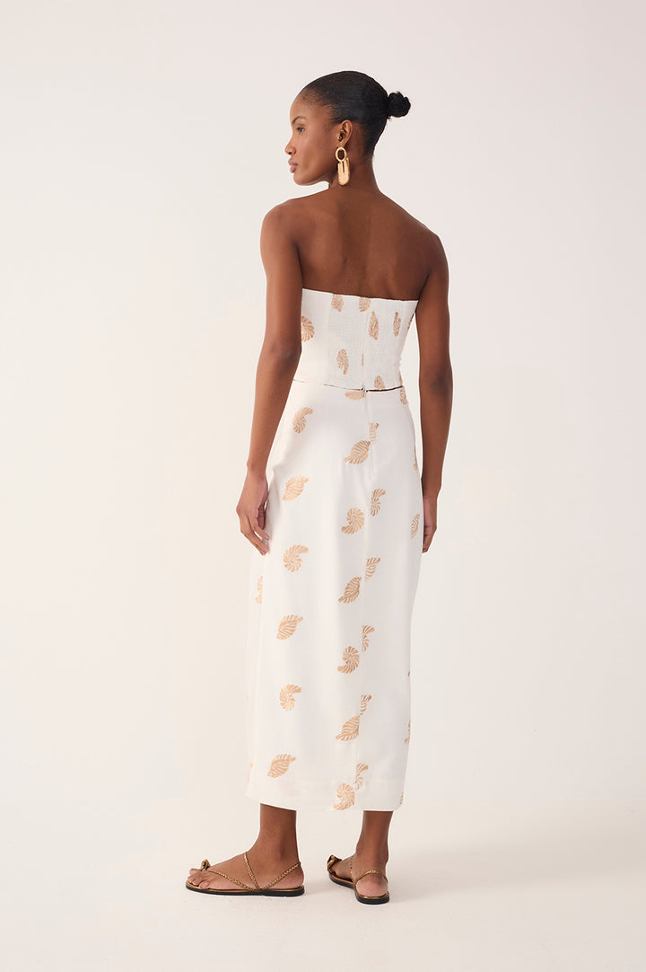 Off-white Shell Embroidered Draped Linen Maxi Skirt