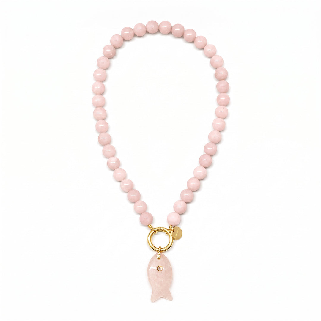 Rose Quartz Beaded Fish Necklace