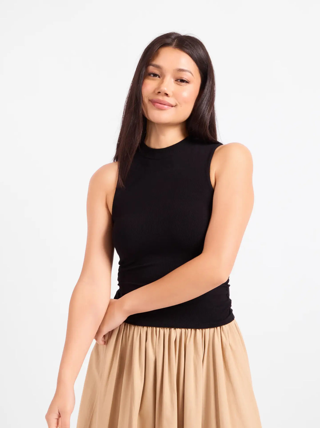 RONAN MOCK NECK RUCHED KNIT TANK