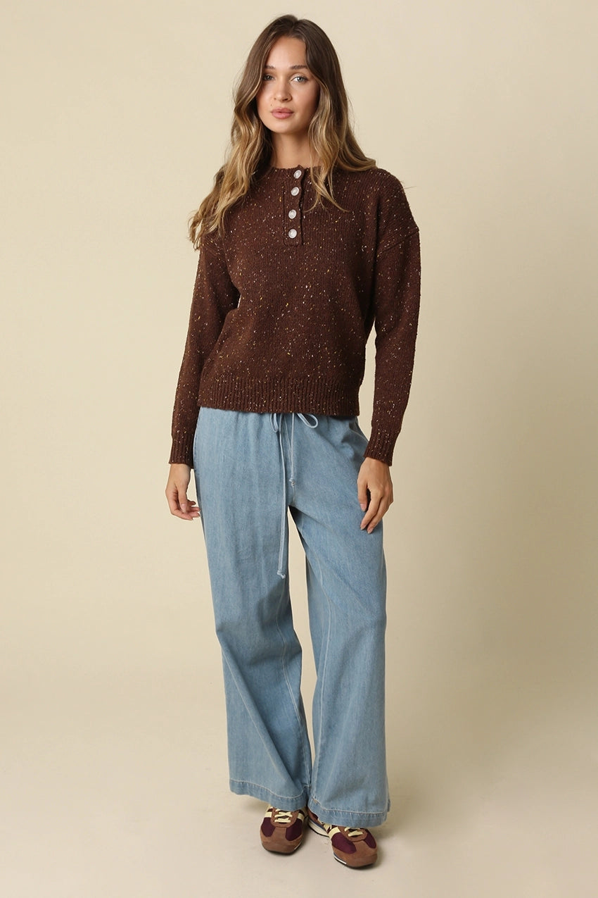 AMARA SPECKLED HENLEY SWEATER