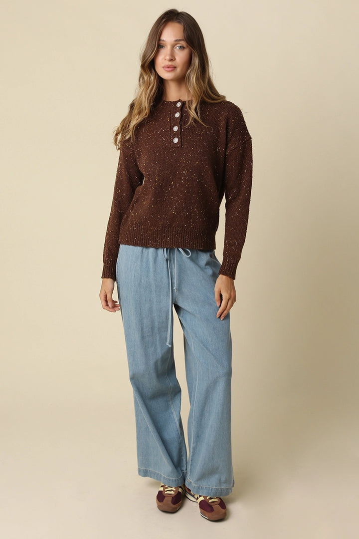 AMARA SPECKLED HENLEY SWEATER