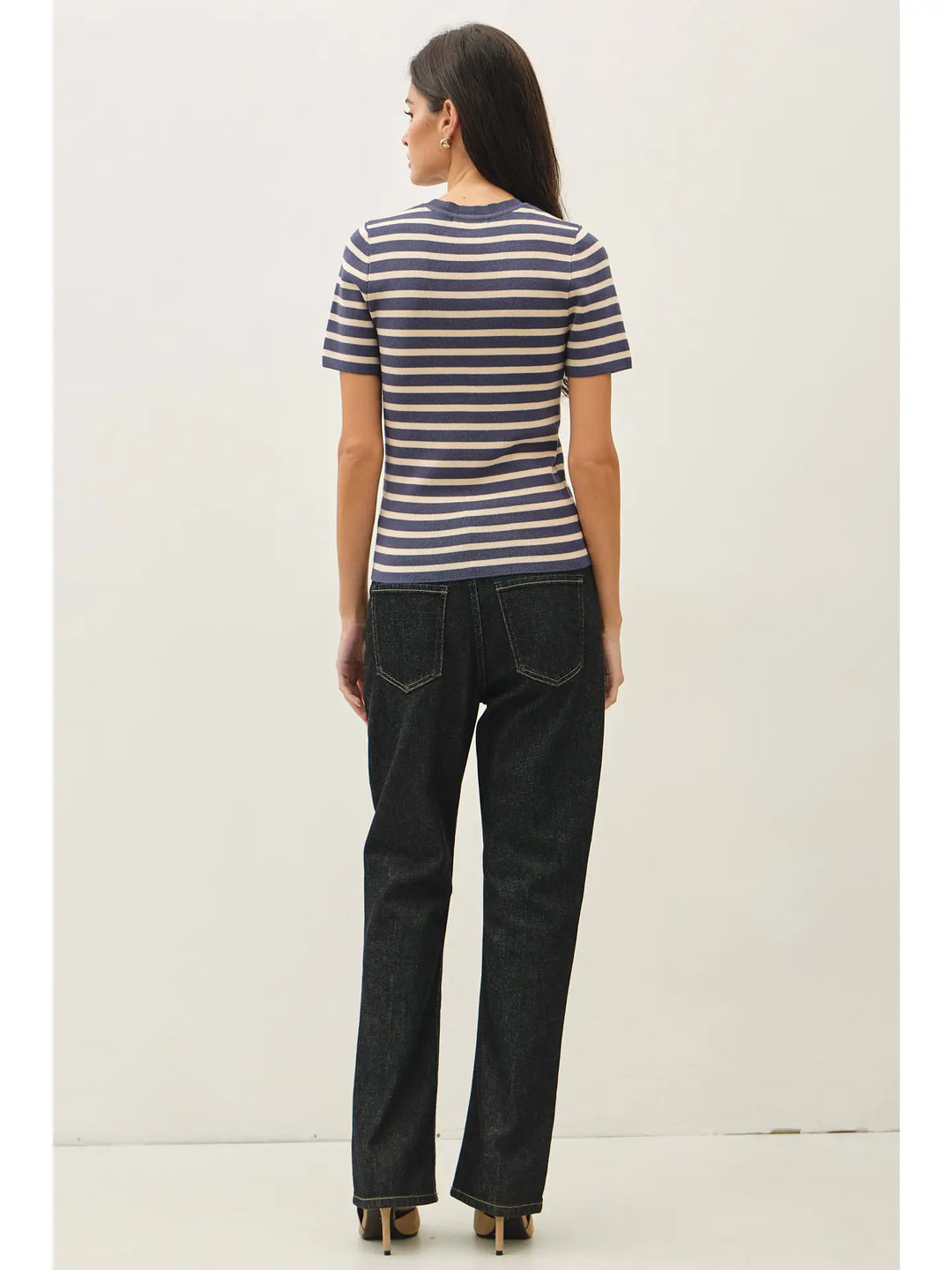 CLASSIC STRIPED CREWNECK SHORT SLEEVE SWEATER