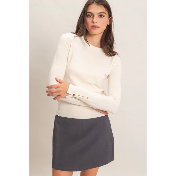 CREW NECK SWEATER WITH RIBBED HEM