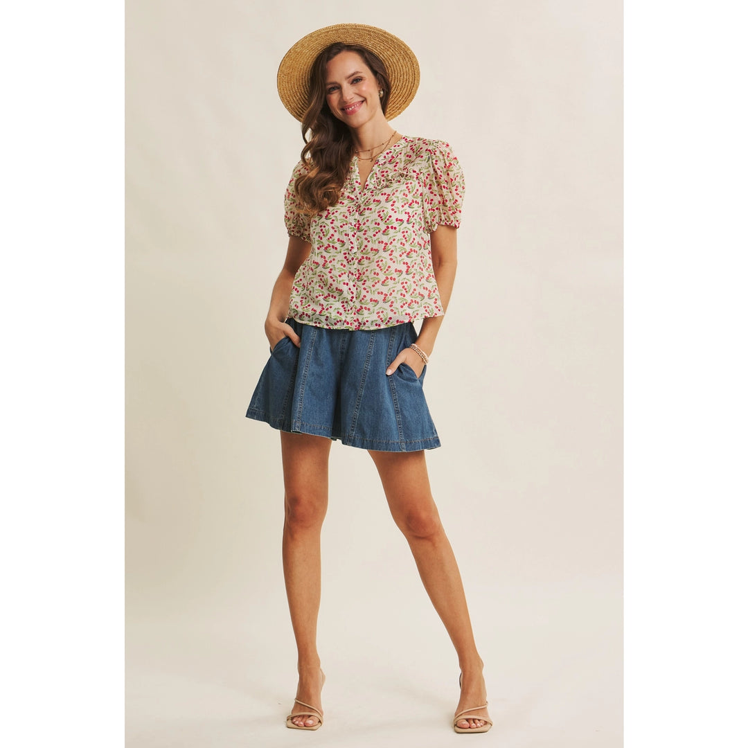 DENIM WASHED FLARED SHORTS