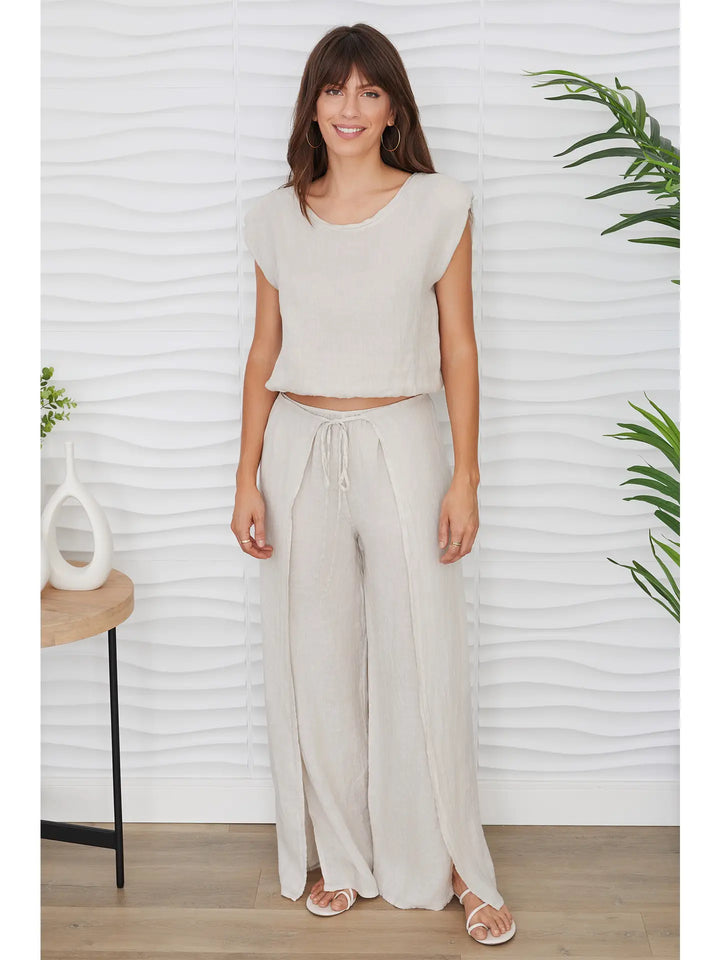 LINEN CROPPED BLOUSON TOP