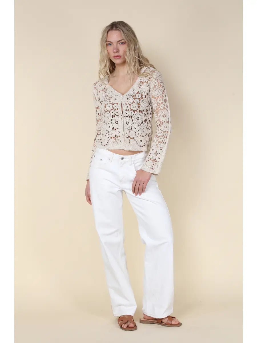 COTTON CROCHET BUTTON FRONT CARDIGAN
