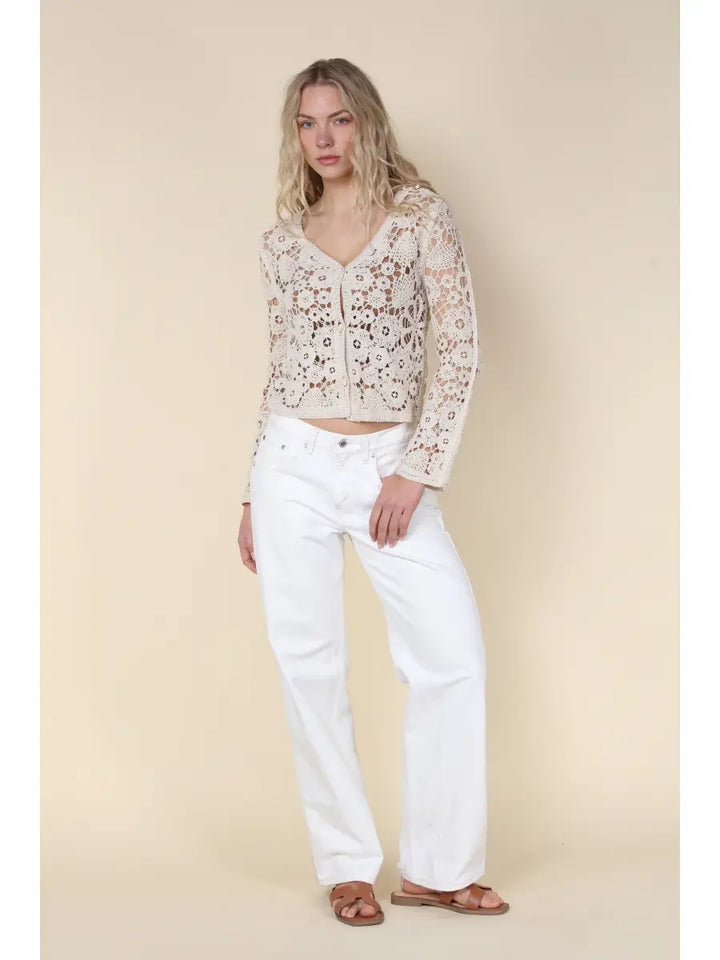 COTTON CROCHET BUTTON FRONT CARDIGAN