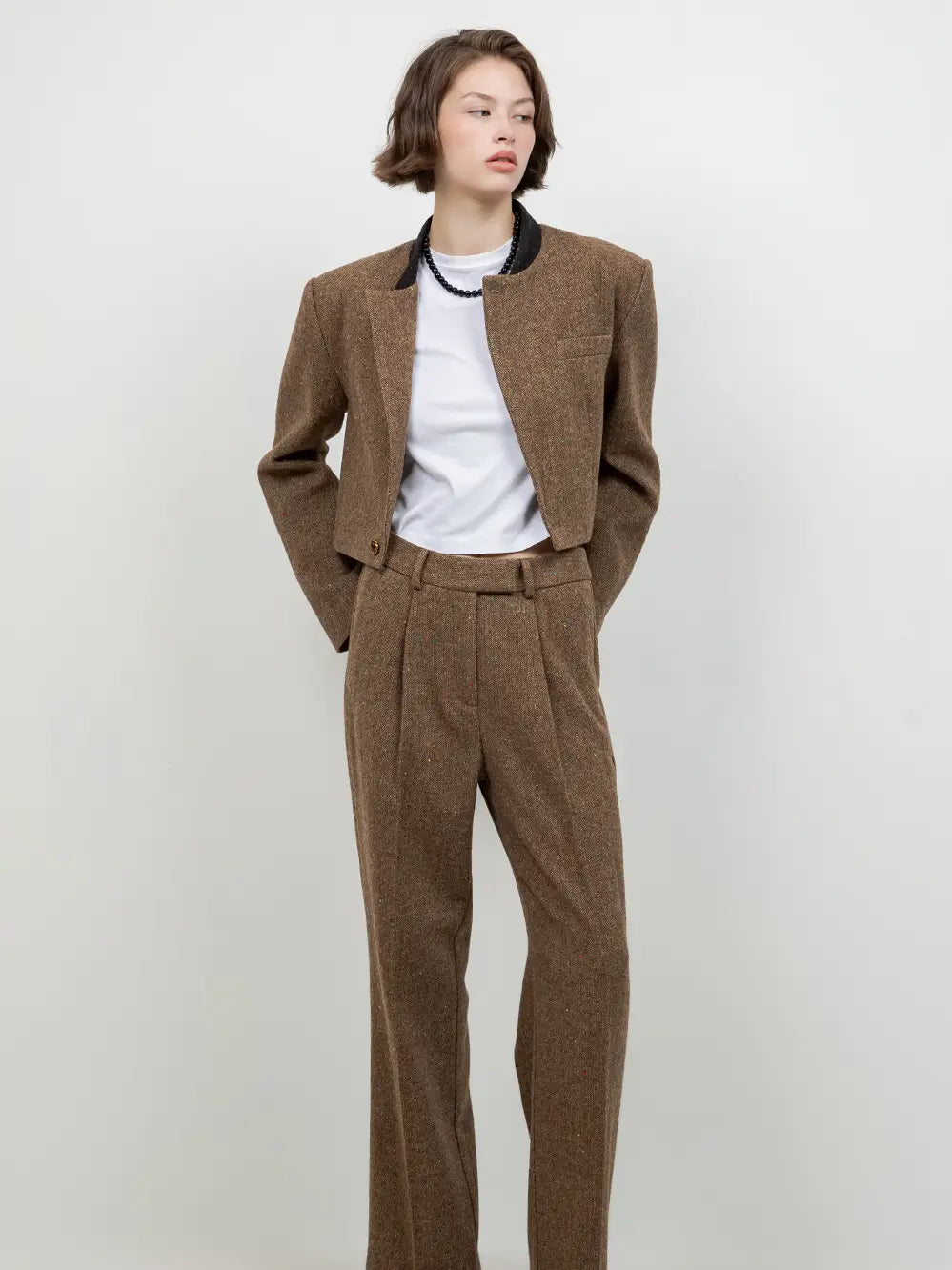 TEXTURED TWEED CROPPED JACKET