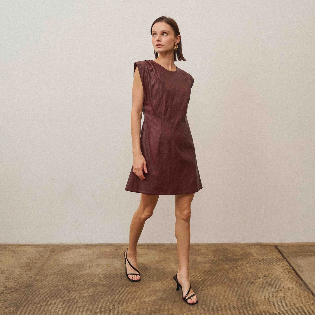 FIT &amp; FLARE VEGAN LEATHER DRESS