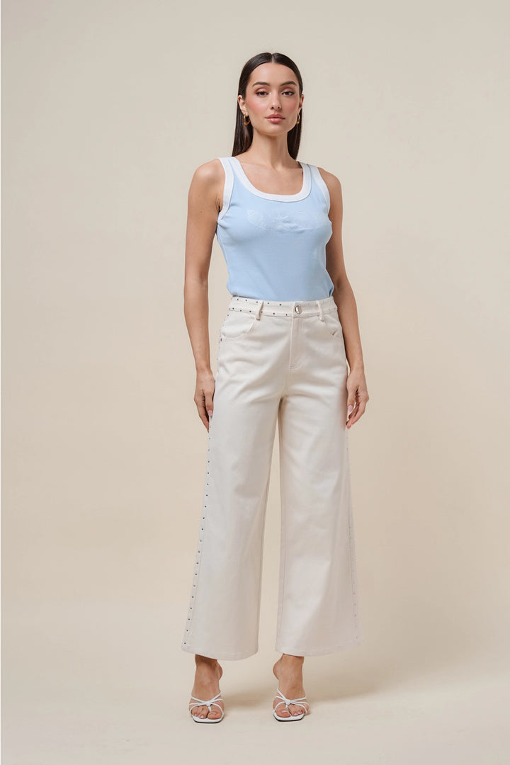 SIDE RHINESTONE DETAILED STRETCH PANTS