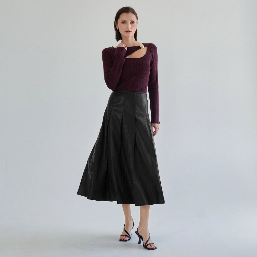 PLEATED SOFT VEGAN LEATHER SKIRT