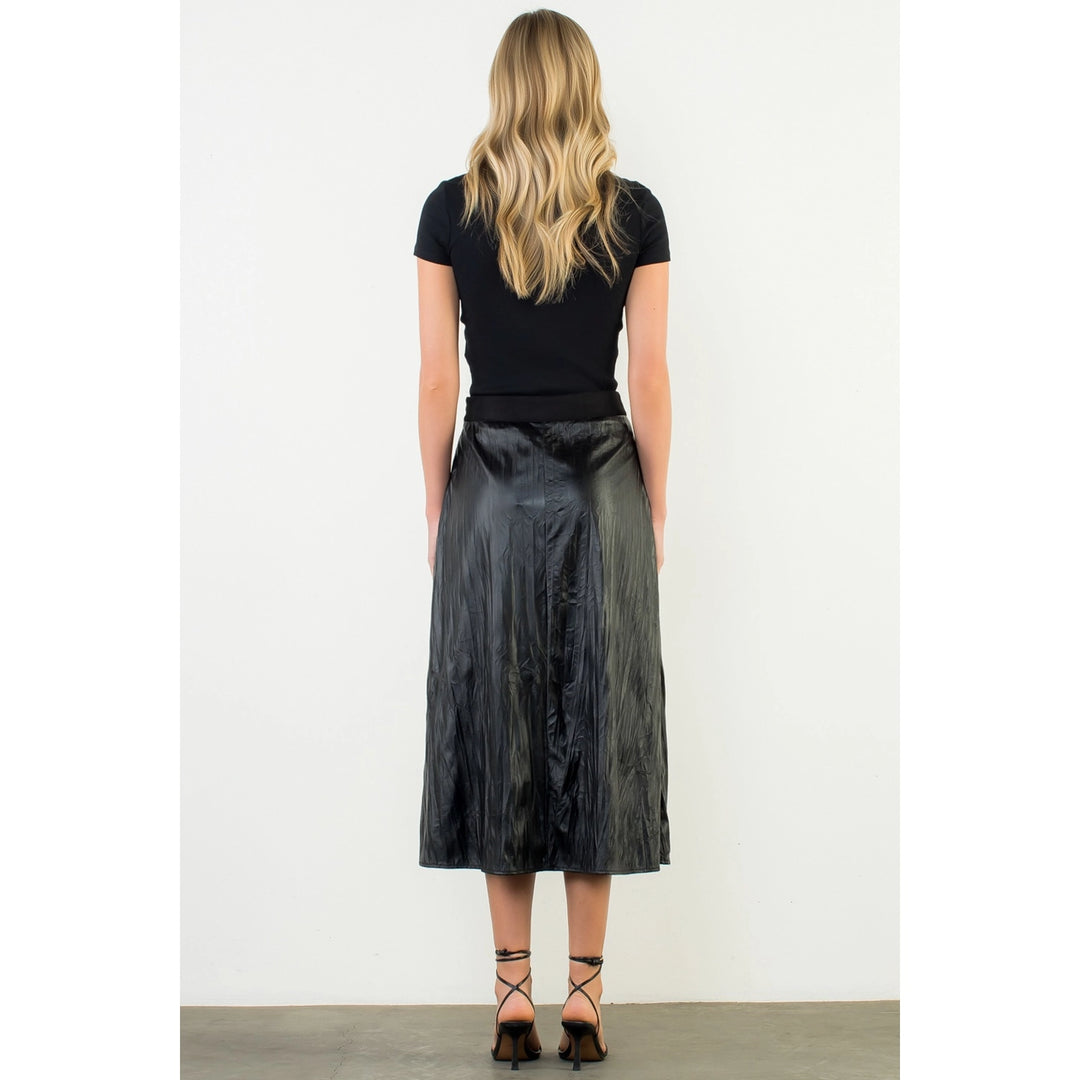 CRINKLED LEATHER MIDI SKIRT