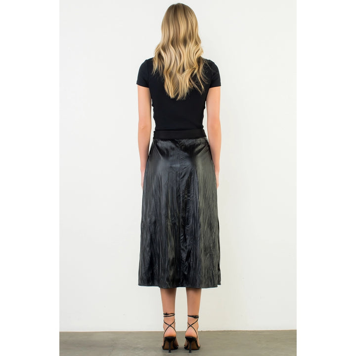 CRINKLED LEATHER MIDI SKIRT