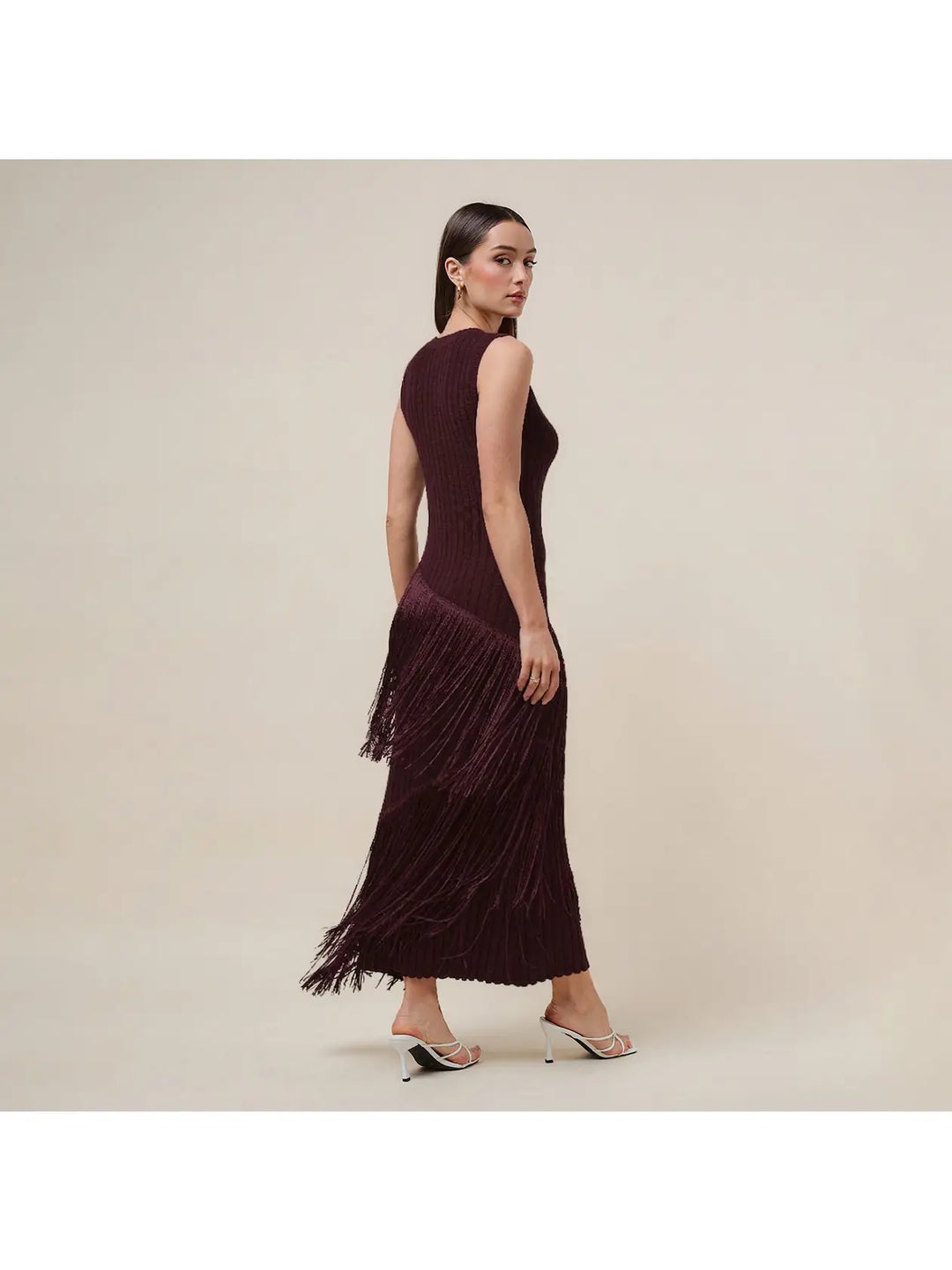ASYMMETRIC TASSEL DETAILED SWEATER RIB DRESS