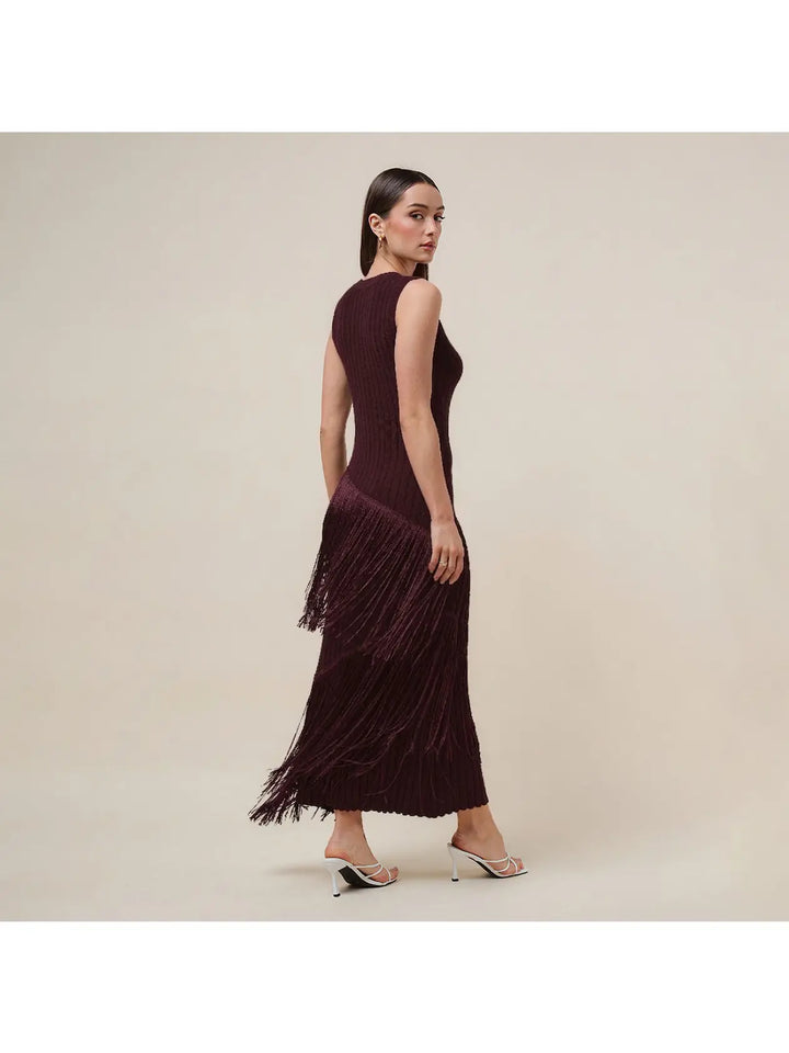 ASYMMETRIC TASSEL DETAILED SWEATER RIB DRESS