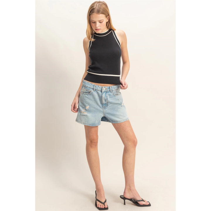 CONTRAST TRIM SLEEVELESS RIBBED TOP