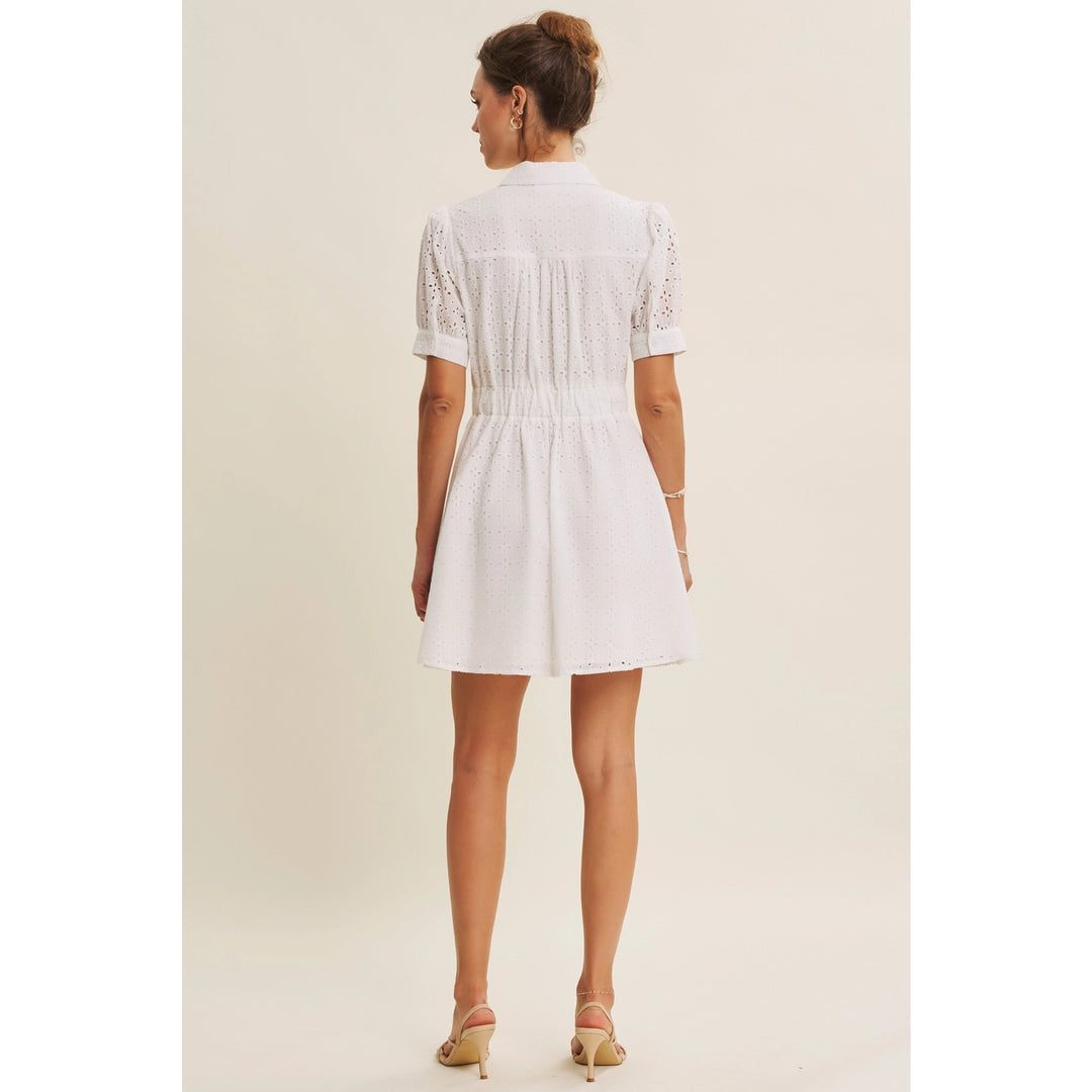 COTTON EYELET BUTTON-DOWN MINI DRESS