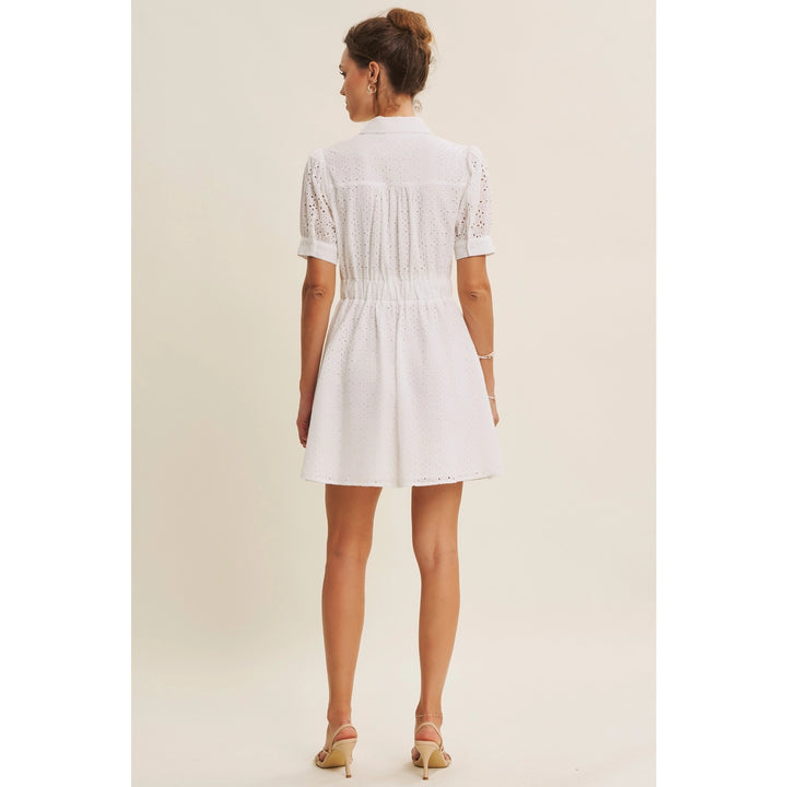 COTTON EYELET BUTTON-DOWN MINI DRESS