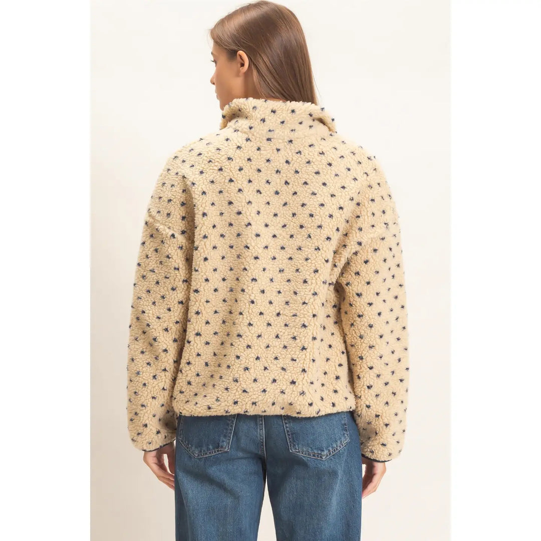 POLKA DOT SHERPA HALF-ZIP PULLOVER