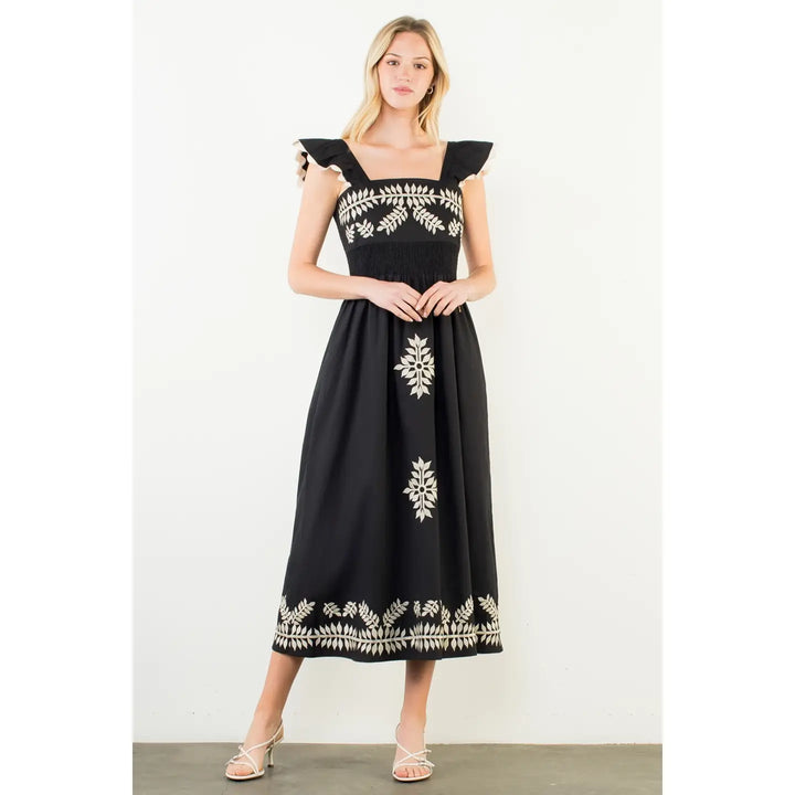 FLUTTER SLEEVES MIDI DRESS