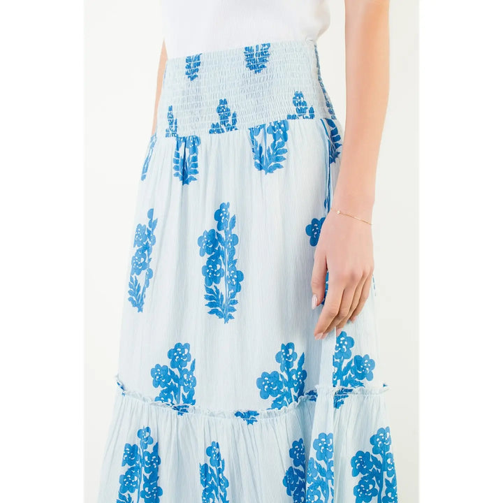 SMOCKED WAIST FLORAL PATTERN SKIRT